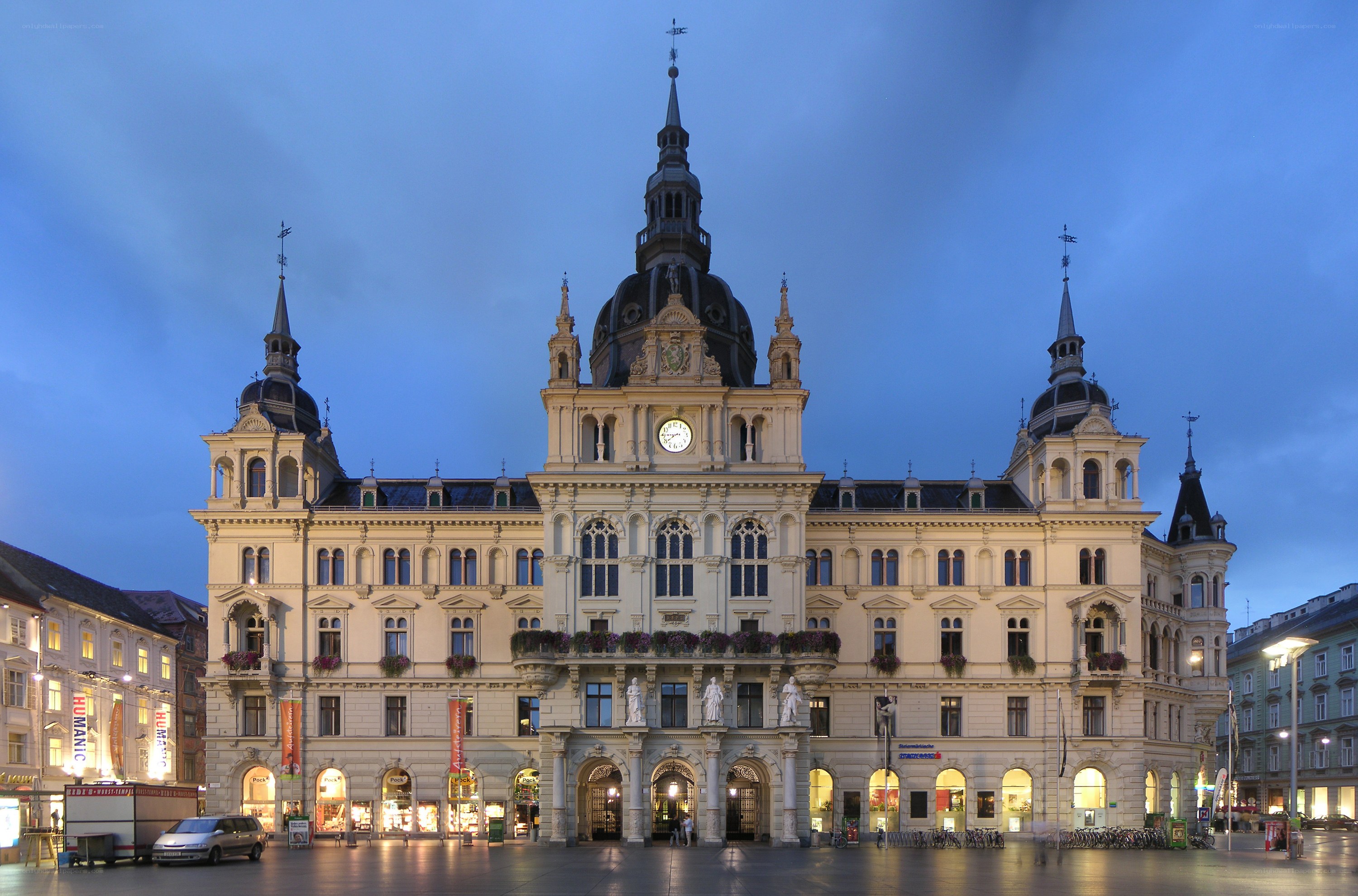 Town hall at dusk