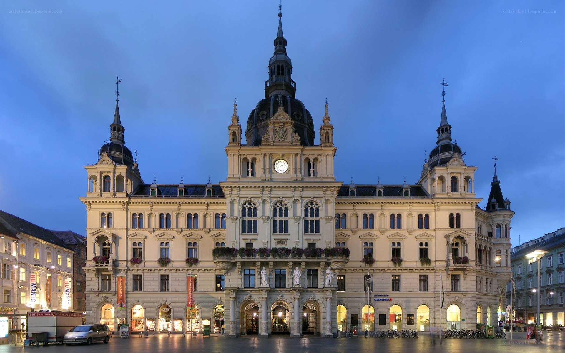 Town hall at dusk