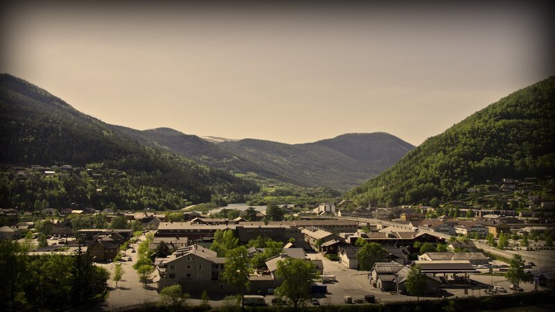town in a mountain valley