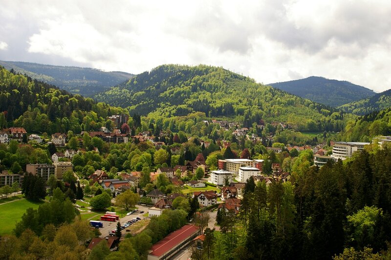 town in forested valley