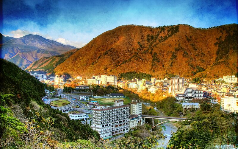 Town in Mountain Valley — Blue, Dramatic