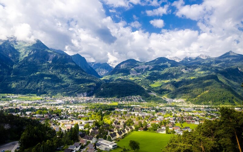 Town in Mountain Valley — Blue, Serene, Afternoon
