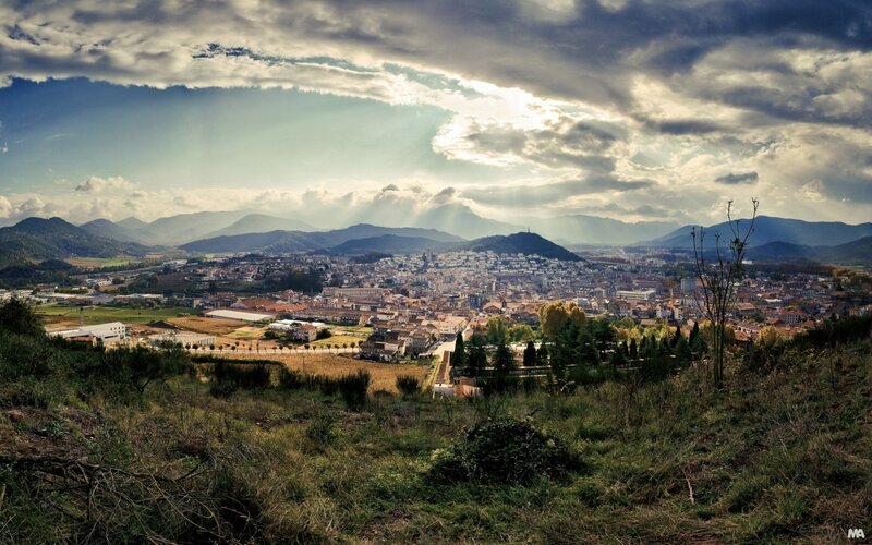 Town in Valley with Mountains — Green