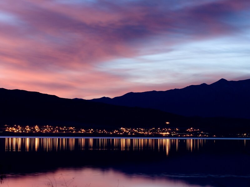 Town Lights on Lake Shore — Purple, Serene