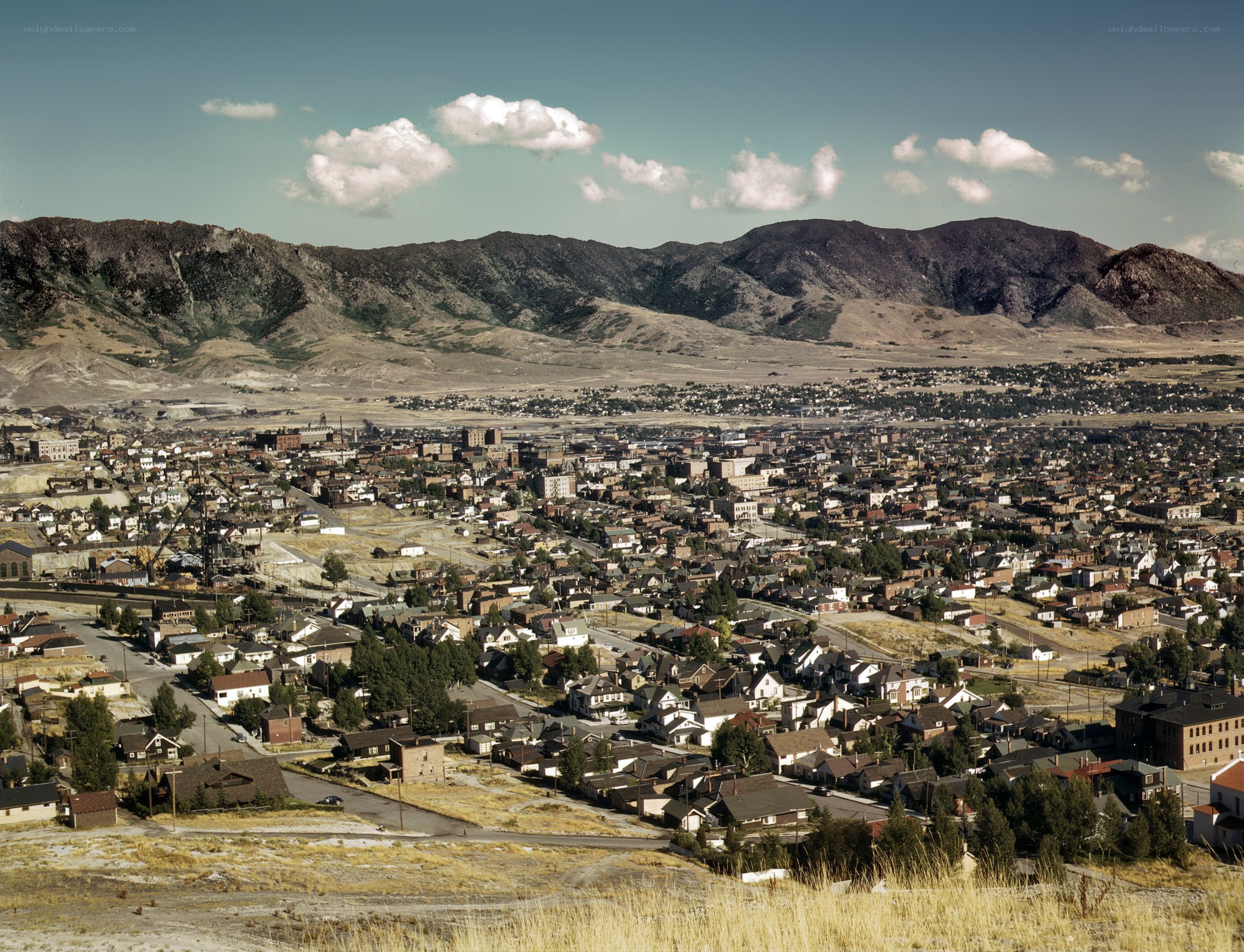 town nestled in mountain valley