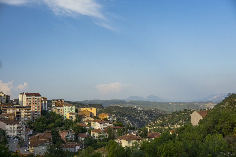 Town on a Hillside — Blue, Serene