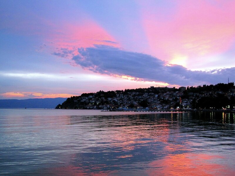 Town on Hillside at Sunset
