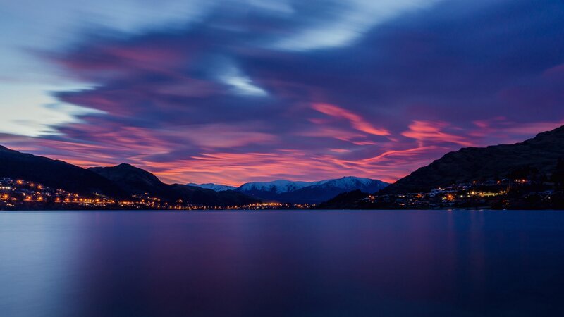 Town on Lake at Dusk