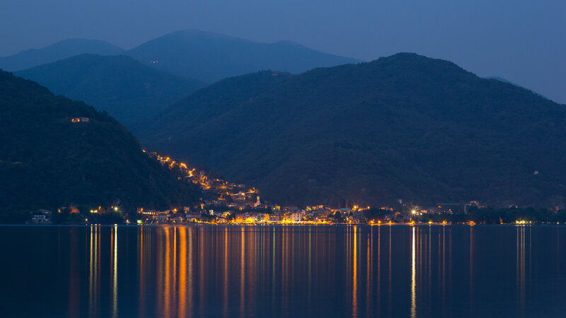 Town on Lake Shore — Blue, Serene, Night