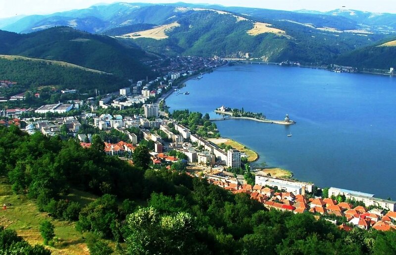 Town on Lake Shore — Blue, Serene