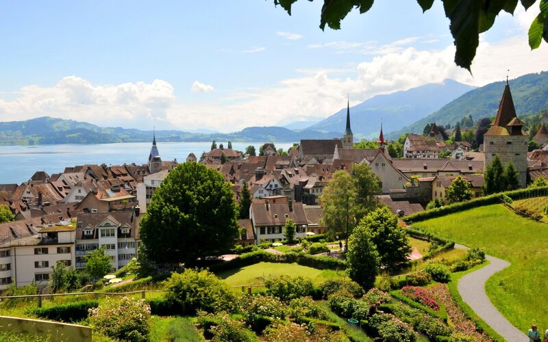 Town on Lake Shore — Green, Serene, Afternoon, Photograph