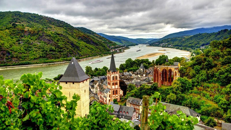 Town on River Bend — Green, Dramatic, Afternoon