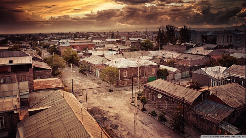 Town Rooftops at Sunset