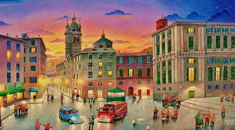 Town Square at Dusk — Purple