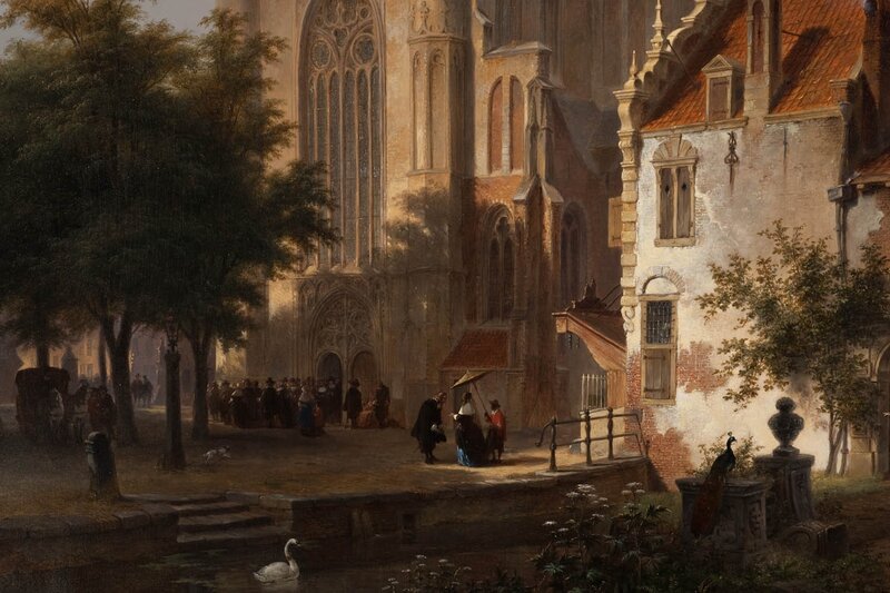 Town square with church and canal