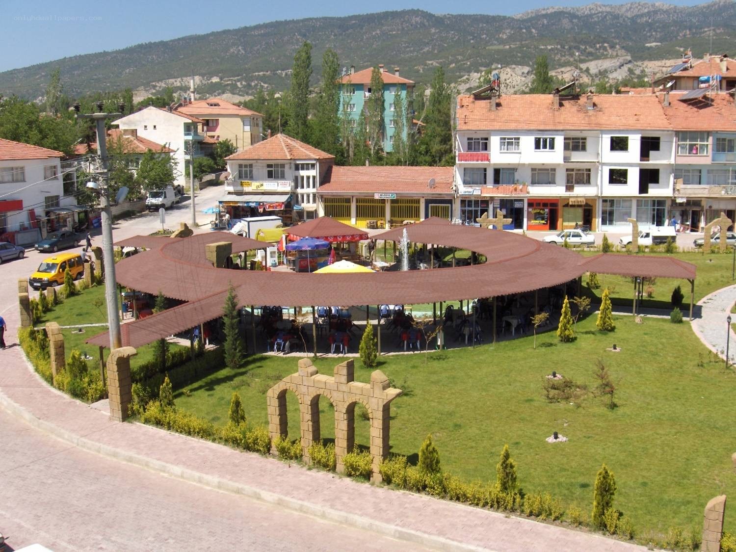 Town square with circular pavilion