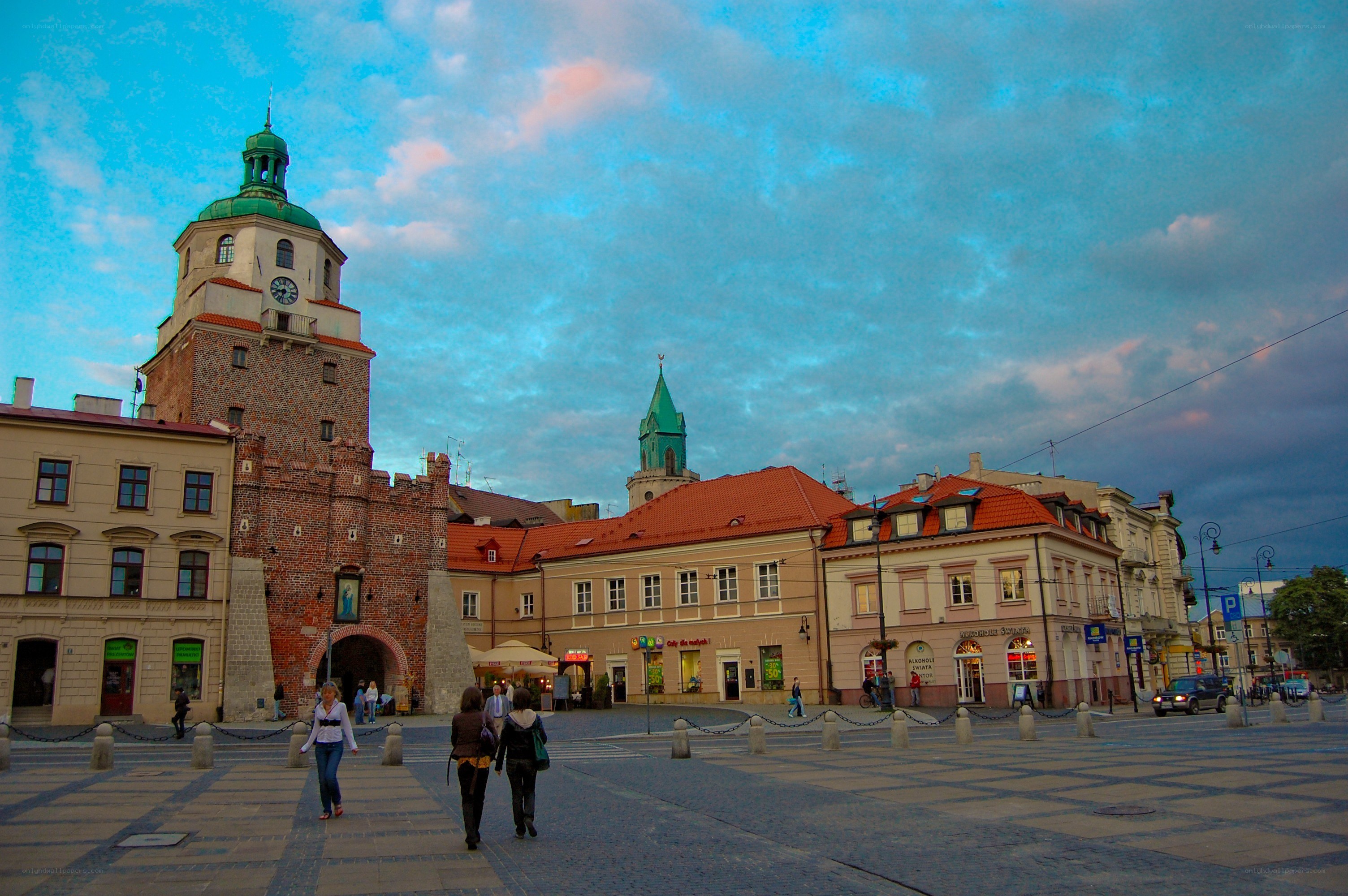 Town square with clock tower