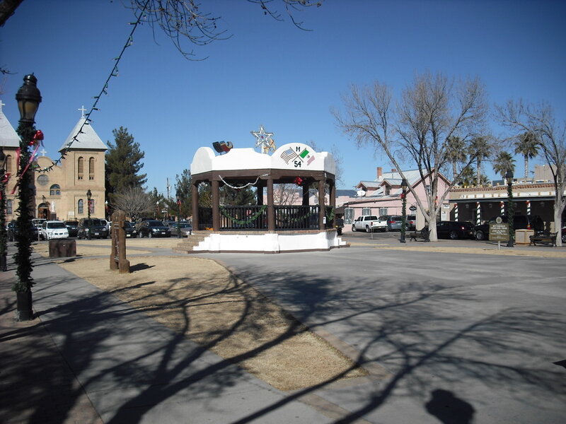 Town square with gazebo and church