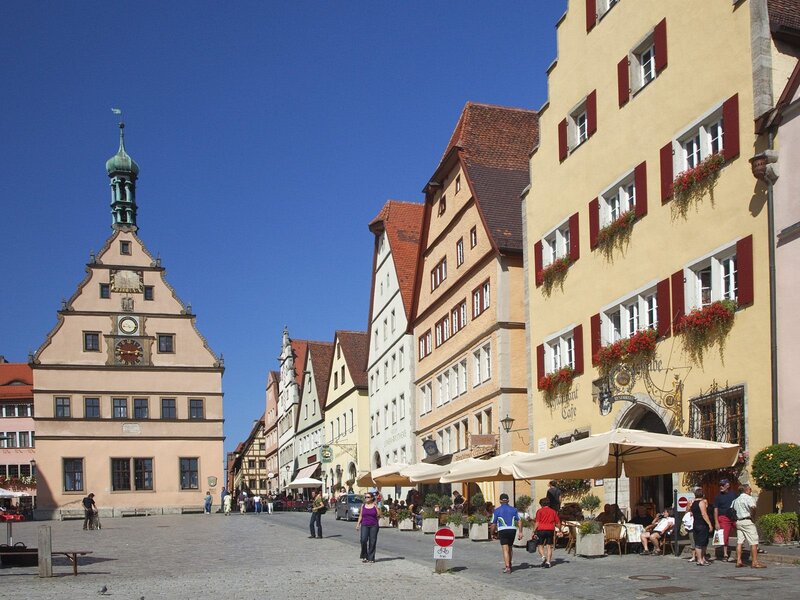 Town square with historic buildings