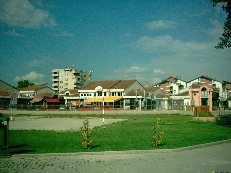 town square with shops and buildings