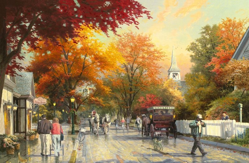 Town Street in Autumn — Red