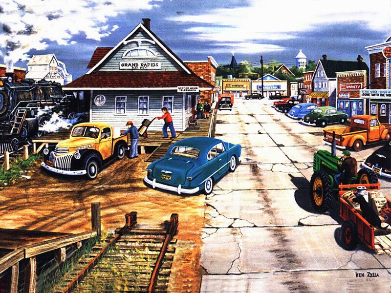 Town Street Scene — Blue