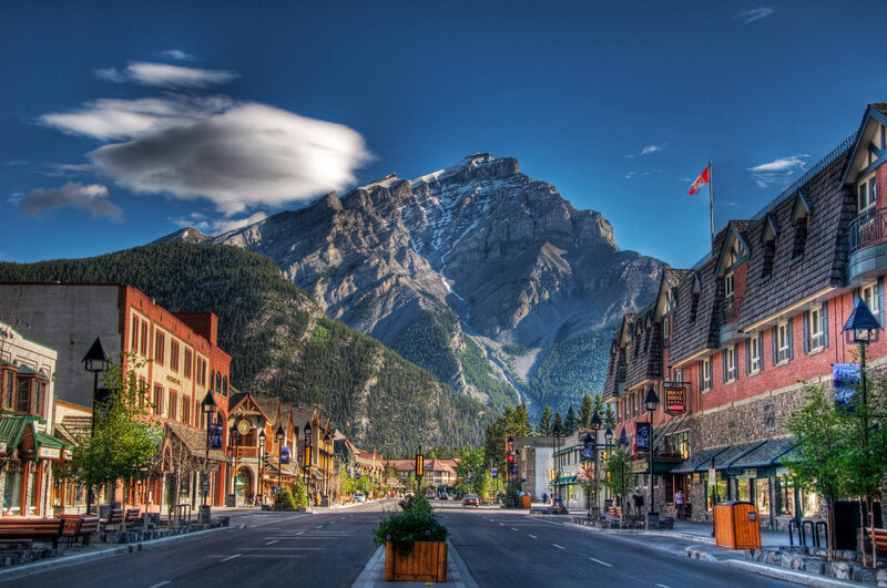Town Street with Mountain — Blue