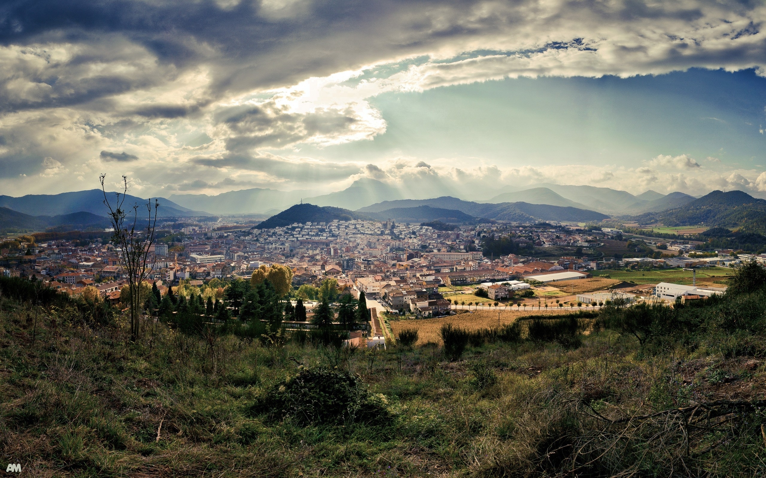 Town under dramatic sky