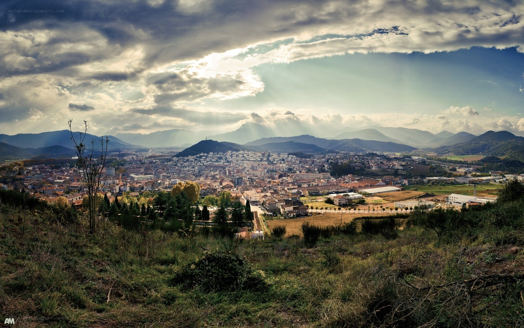 town under dramatic sky
