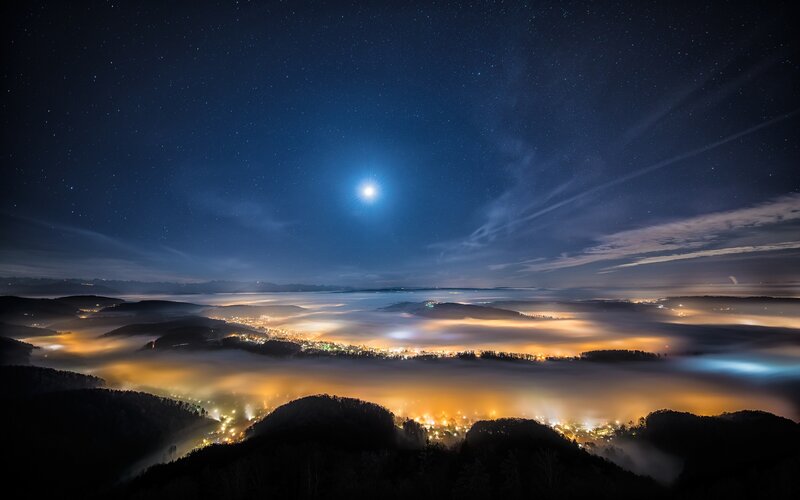 Town under Foggy Sky