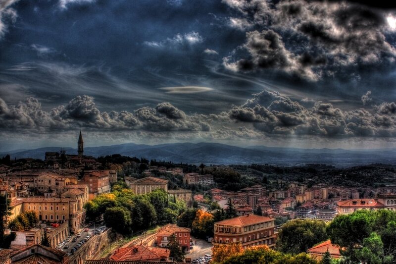 Town under Stormy Sky