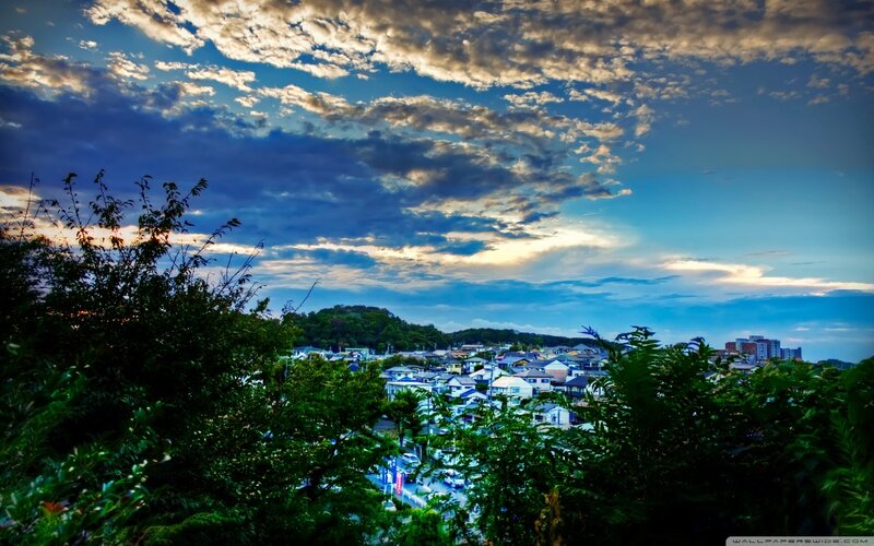 Town View from Hill — Blue