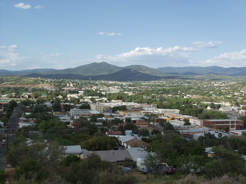 town view with mountains in background