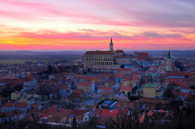 Town with Castle at Sunset