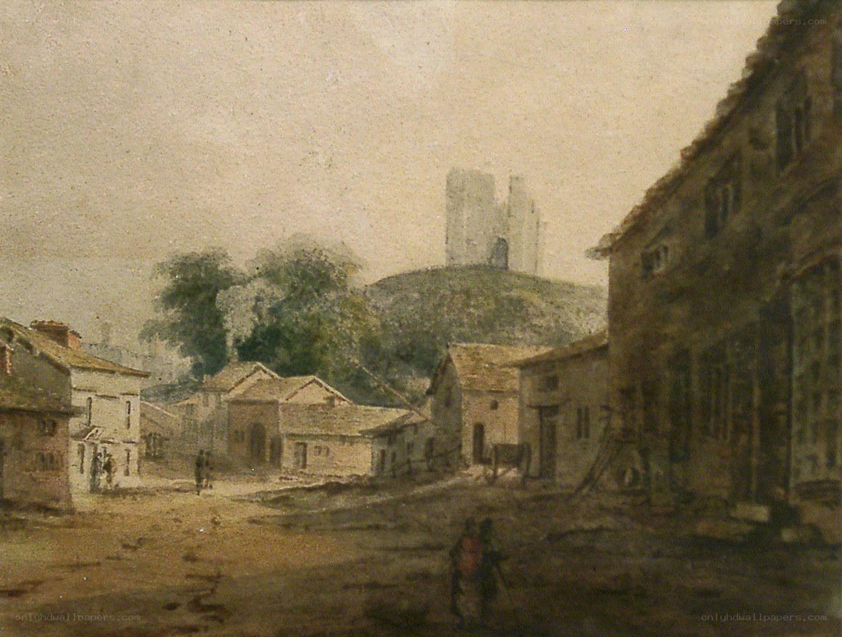 Town with castle ruins