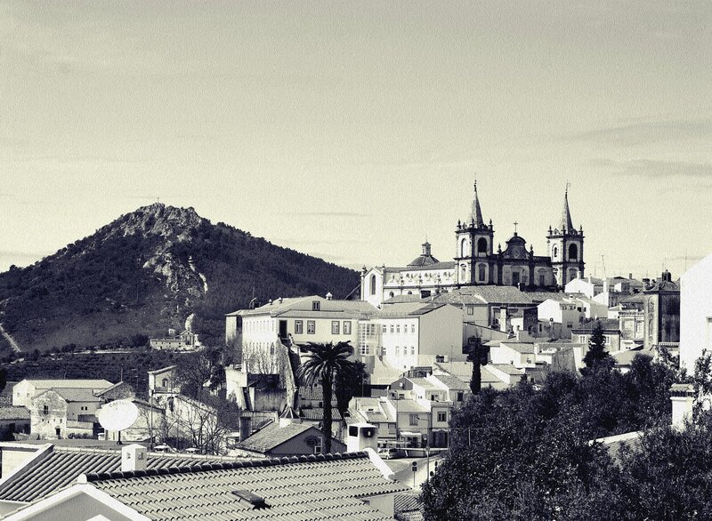 Town with Church and Mountain — Black