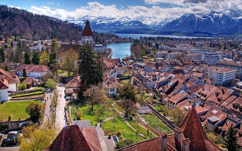 Town with Lake and Mountains