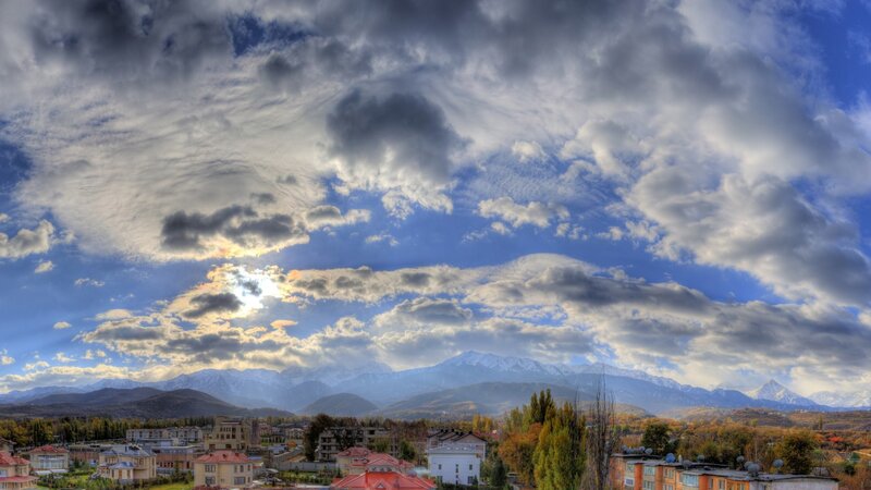 Town with Mountains — Blue, Dramatic