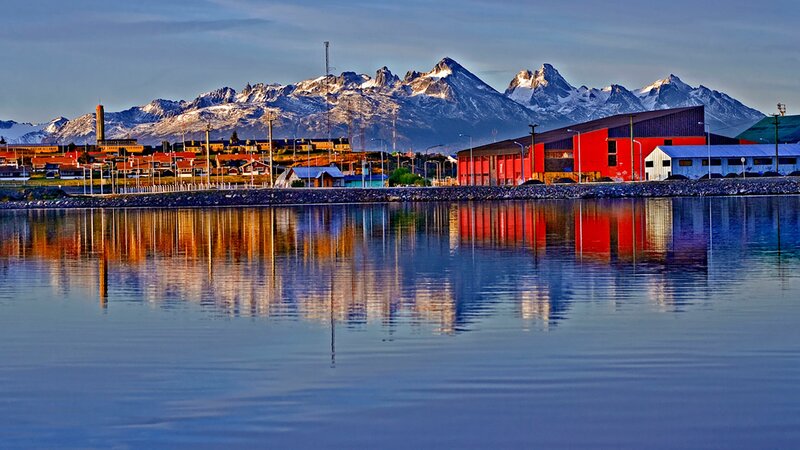 Town with Mountains — Blue, Serene
