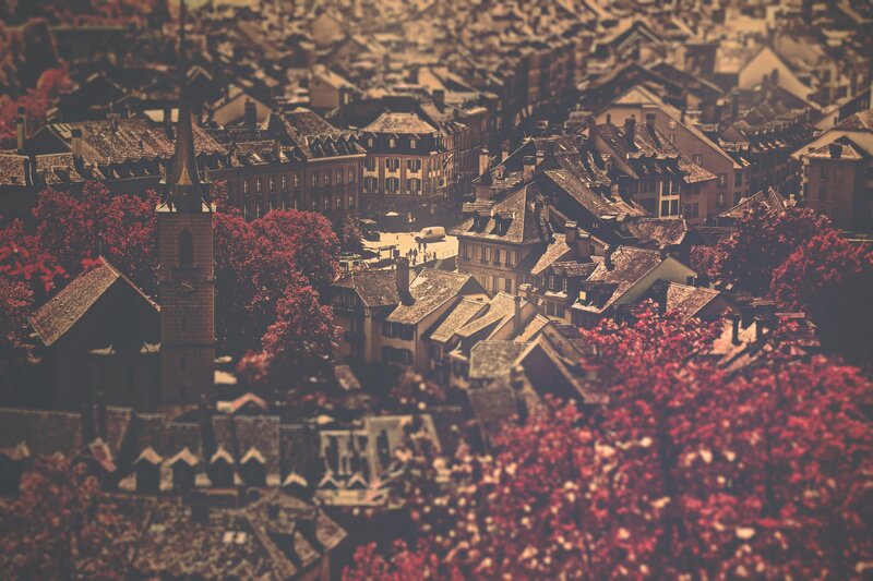 Town with Red Trees