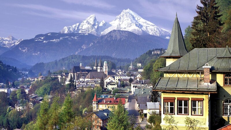 Town with Snow-capped Mountains — Green