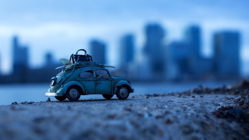 Toy Car on Beach — Blue