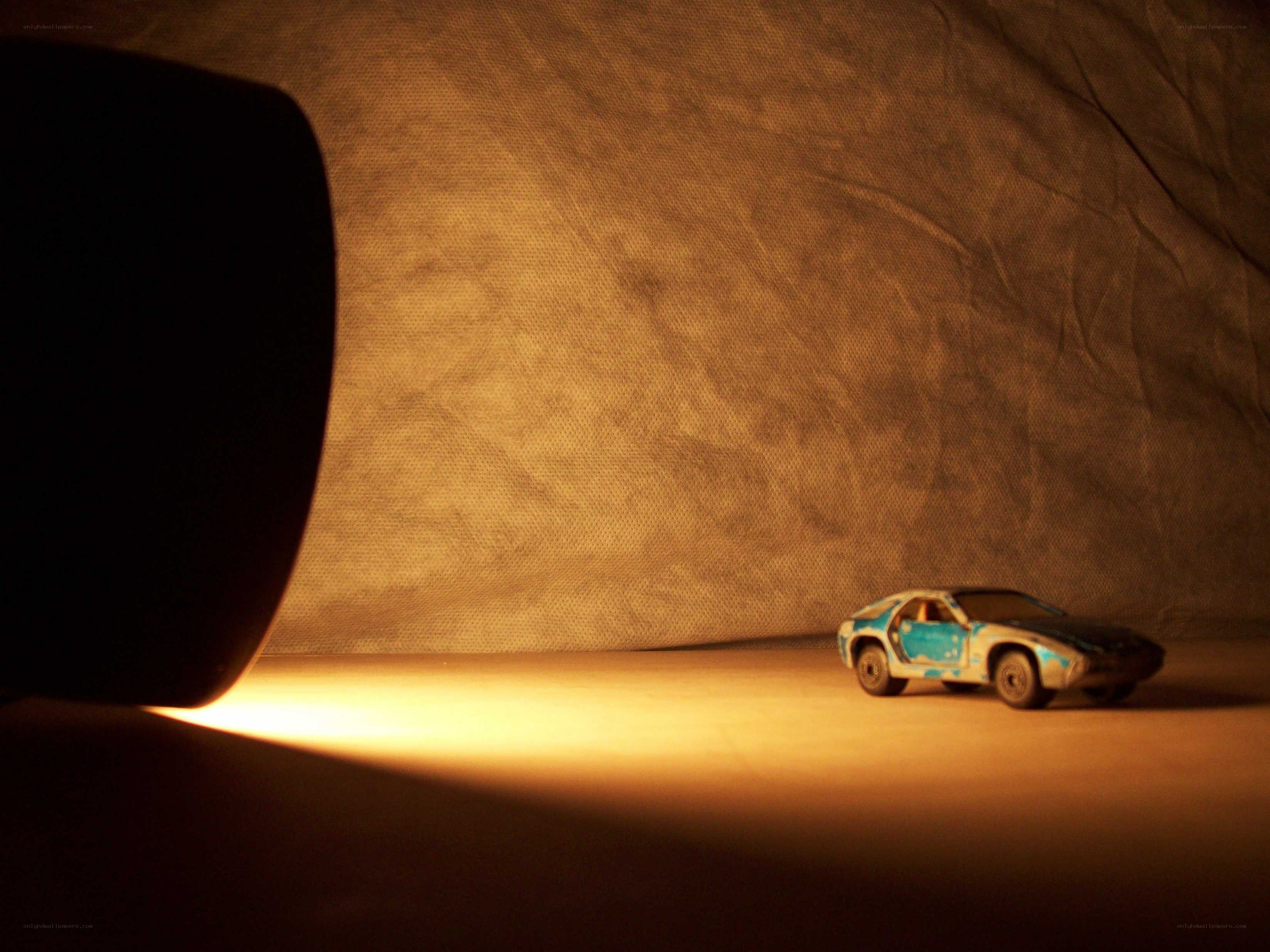 Toy car under spotlight