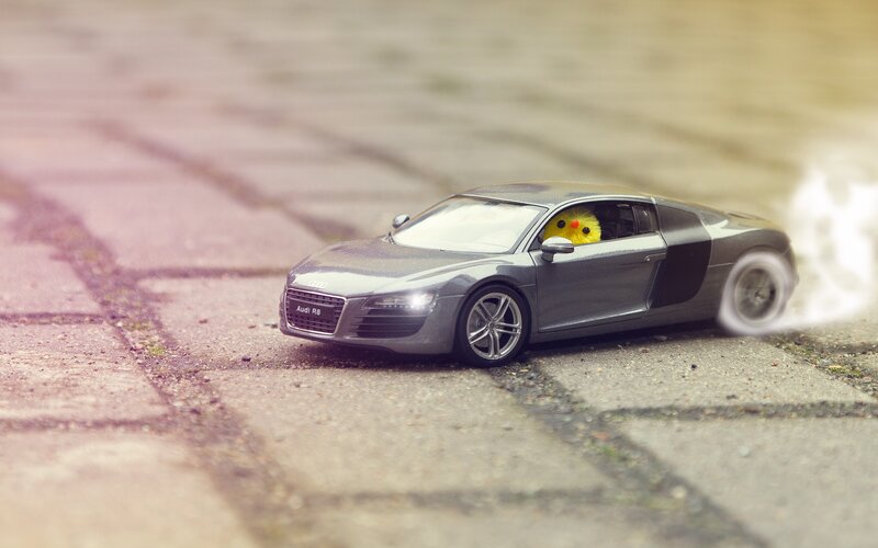 Toy car with chick driver