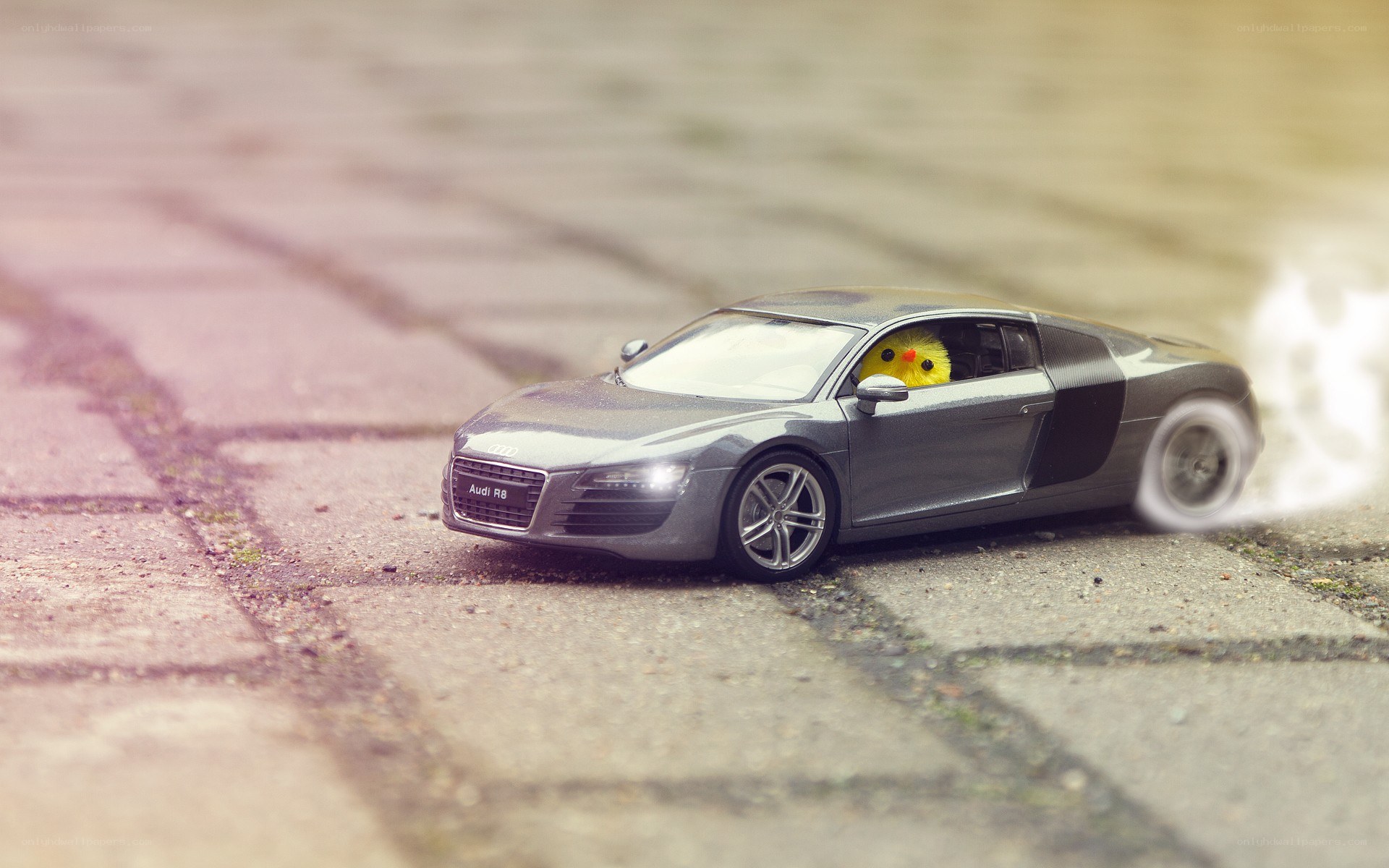Toy car with chick driver
