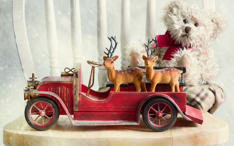 Toy Car with Deer Figurines