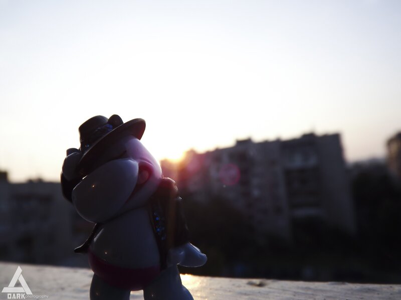Toy figure at sunset