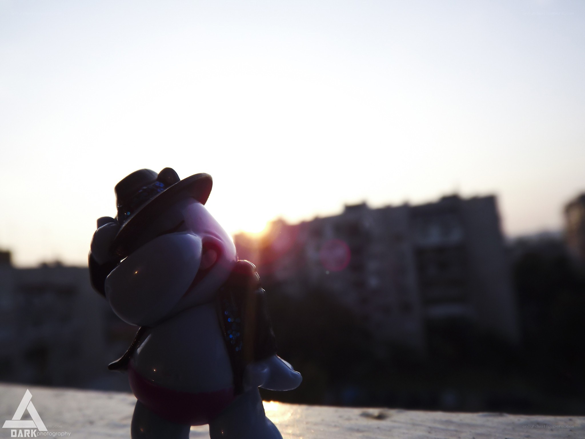 Toy figure at sunset