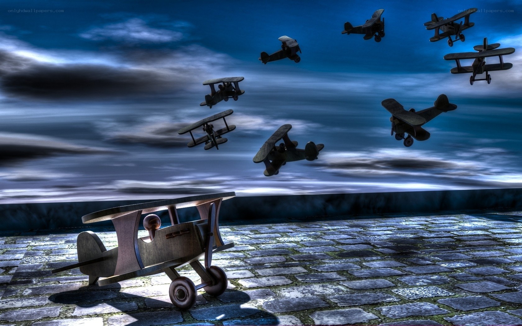 Toy planes in flight