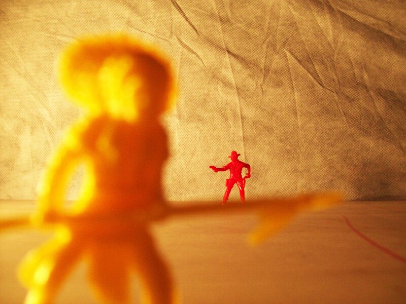 Toy soldiers in a staged scene